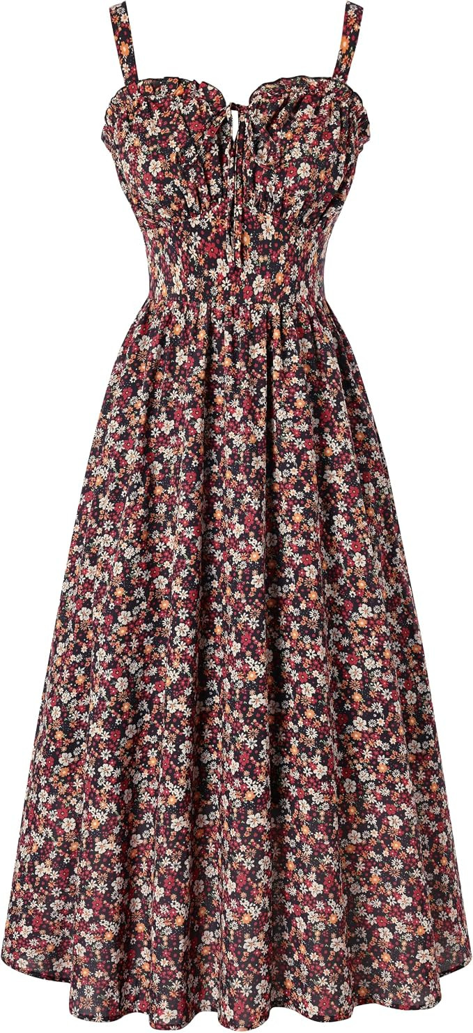 Scarlet Darkness Summer Dresses for Women 2026 Floral Corset Dress Long Milkmaid Dress with Pocke... | Amazon (US)