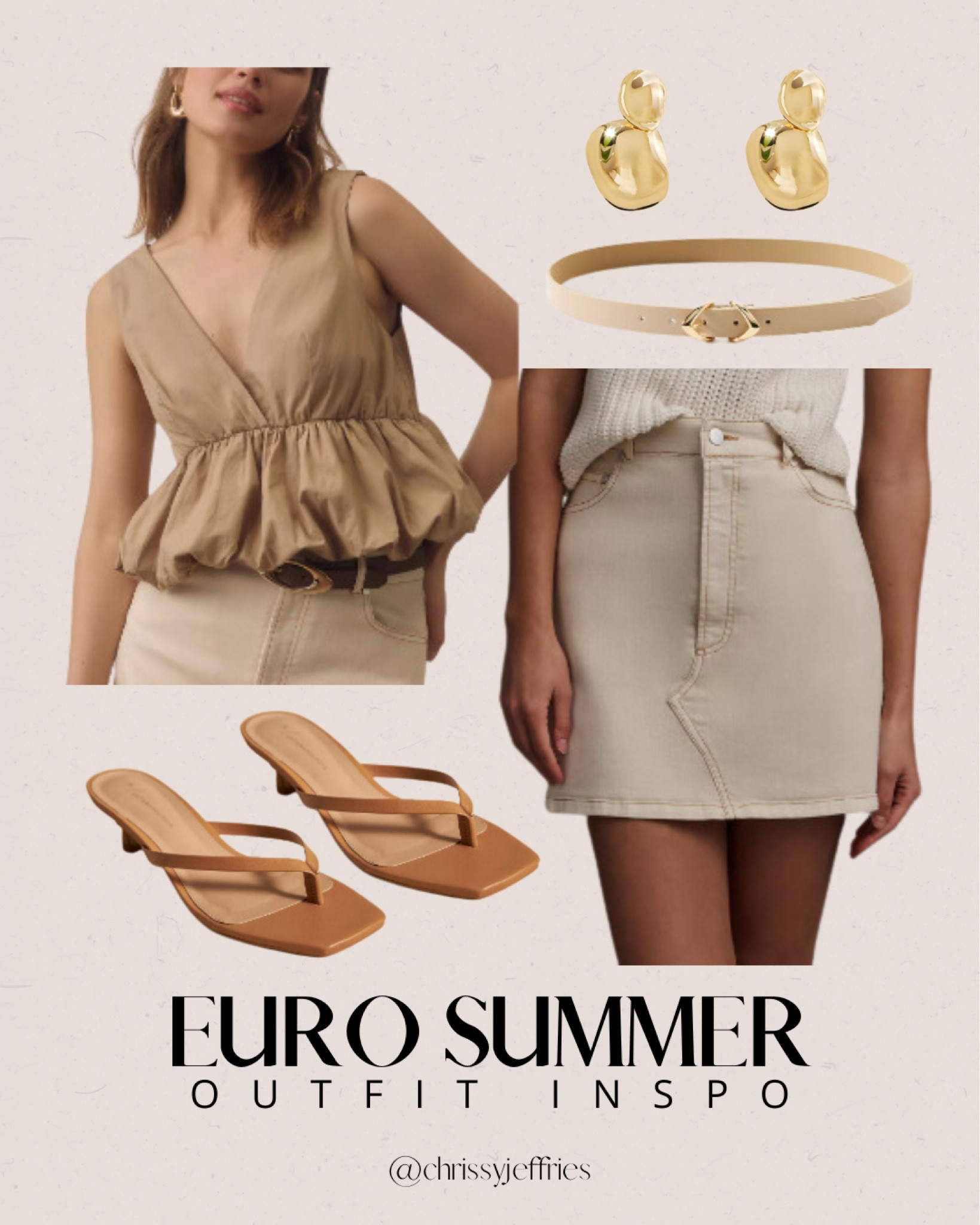Get ready for a chic Euro summer with this effortlessly stylish outfit. Featuring a beige peplum top and a matching mini skirt, this ensemble is perfect for exploring city streets or enjoying a café date. Pair it with gold accessories and nude heels to complete the look. Embrace the European flair and step out in style this summer. 

#EuroSummer #ChicOutfit #SummerStyle #EuropeanFashion #CityChic

#LTKsummer #LTKtravel