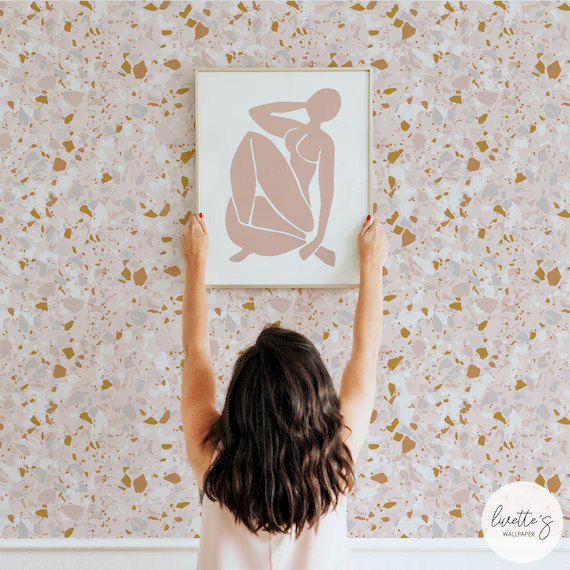 Pink Terrazzo Design Wallpaper Elegant Pink Wallpaper Design | Etsy | Etsy (US)