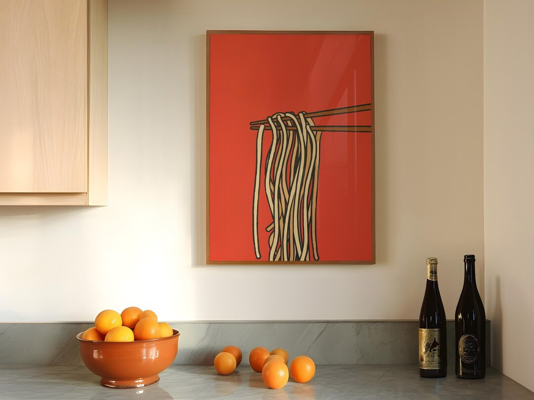 Ramen Noodles Wall Art Asian Cuisine Poster With Chopsticks and Noodles Illustration, Bold Red Ba... | Etsy (US)