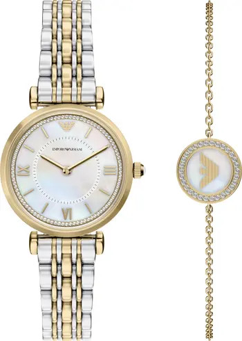 Mother-of-Pearl Two-Tone Bracelet Watch Set, 32mm | Nordstrom