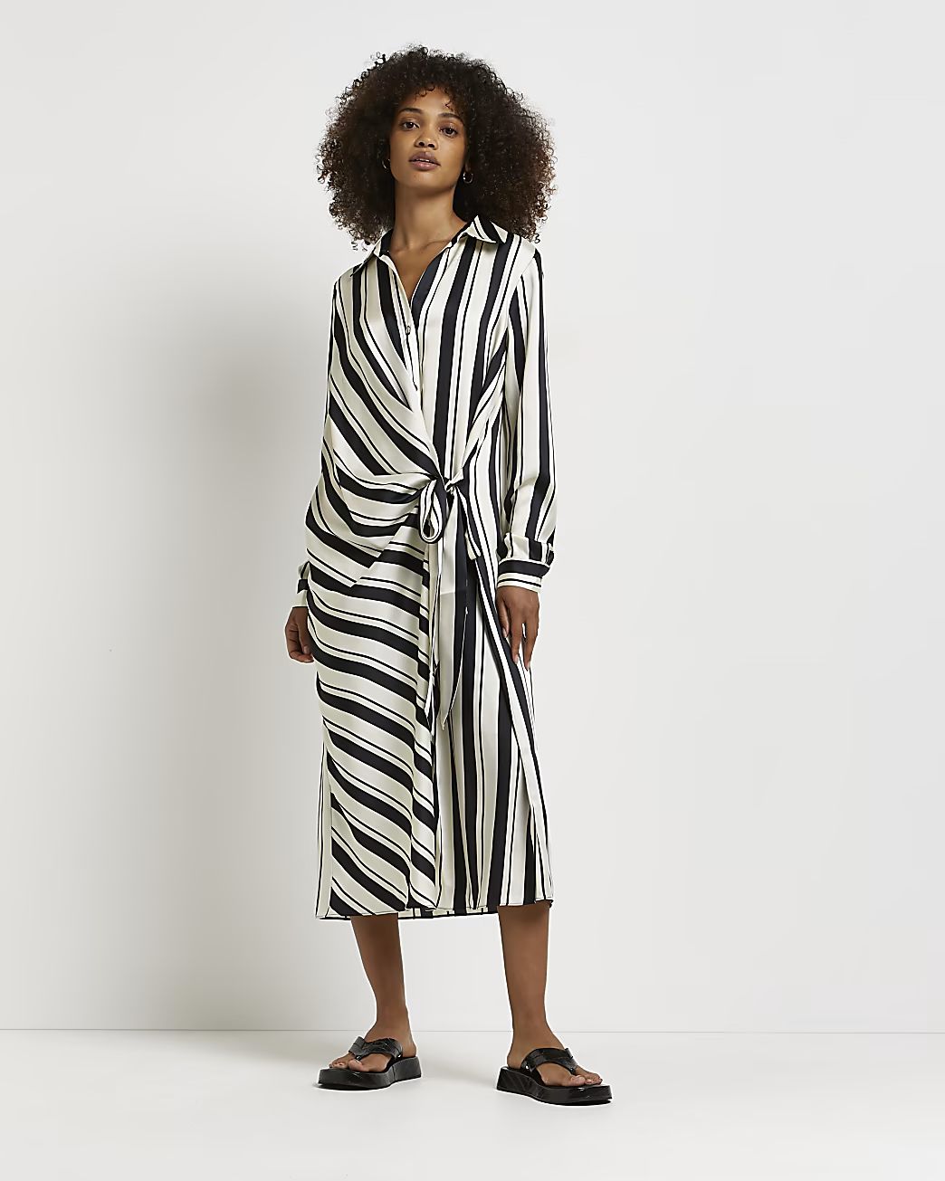 Black striped midi shirt dress | River Island (UK & IE)