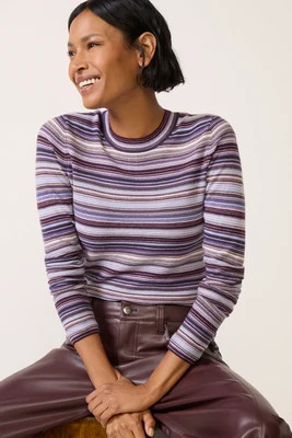 PISTOLA Women's Madison Crew Neck Sweater Top, Size Medium, Lovinastripe Purple | Evereve