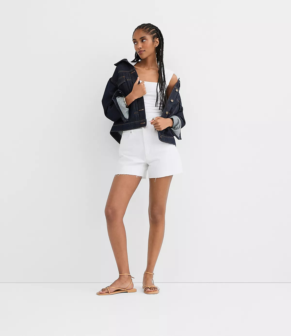 Rivete High Rise Cut Off Denim Shorts in White | LOFT