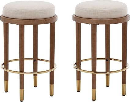 26’’ Rustic Backless Bar Stools with Metal Gold Footrest Counter Height Bar Stools Set of 2 F... | Amazon (US)