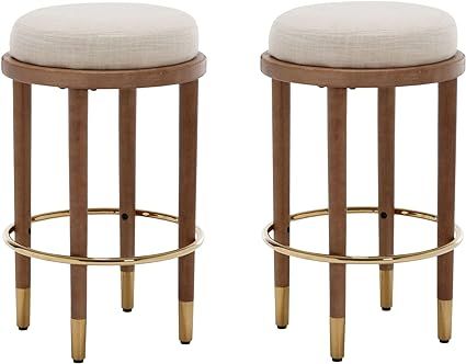 26’’ Rustic Backless Bar Stools with Metal Gold Footrest Counter Height Bar Stools Set of 2 F... | Amazon (US)
