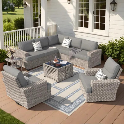 Dzion Outdoor Wicker 7 Person Seating Group With Cushions | Wayfair North America