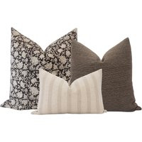 Pillow Cover Combo Brown Moody Set Block Print Black Floral | Etsy (US)