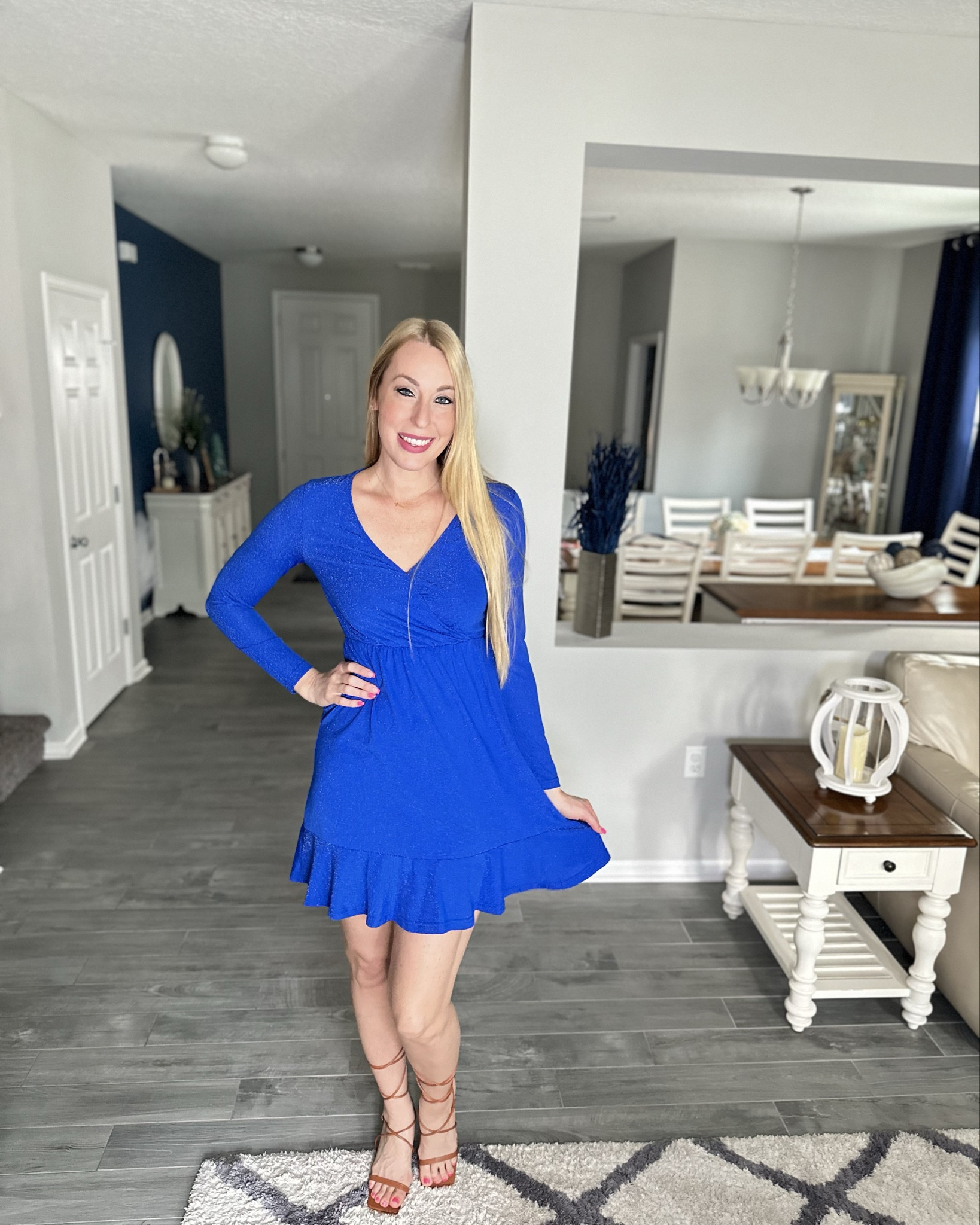 Sparkly Blue Dress
💙 holiday outfits, wedding guest dress, party dress 
💙 stretchy and comfortable fit 
💙 wearing size small fits true to size 

#LTKFindsUnder50 #LTKFindsUnder100 #LTKStyleTip