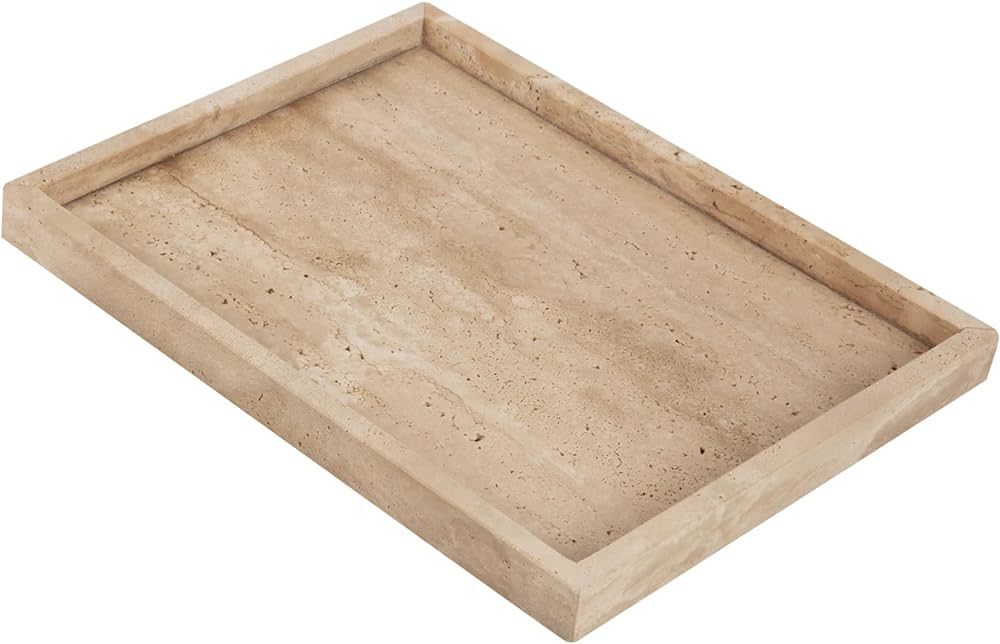 WORHE Vanity Tray Italy Natural Travertine Stone Decorative Tray for Perfume Cosmetic Candle Rect... | Amazon (US)