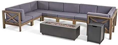 Great Deal Furniture Muriel Outdoor Farmhouse Acacia Wood 8 Seater U-Shaped Sectional Sofa Set wi... | Amazon (US)