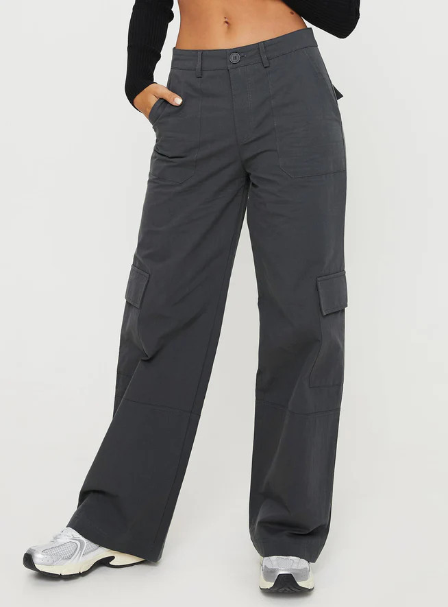 Luna Mid Rise Cargo Pants Charcoal | Princess Polly US