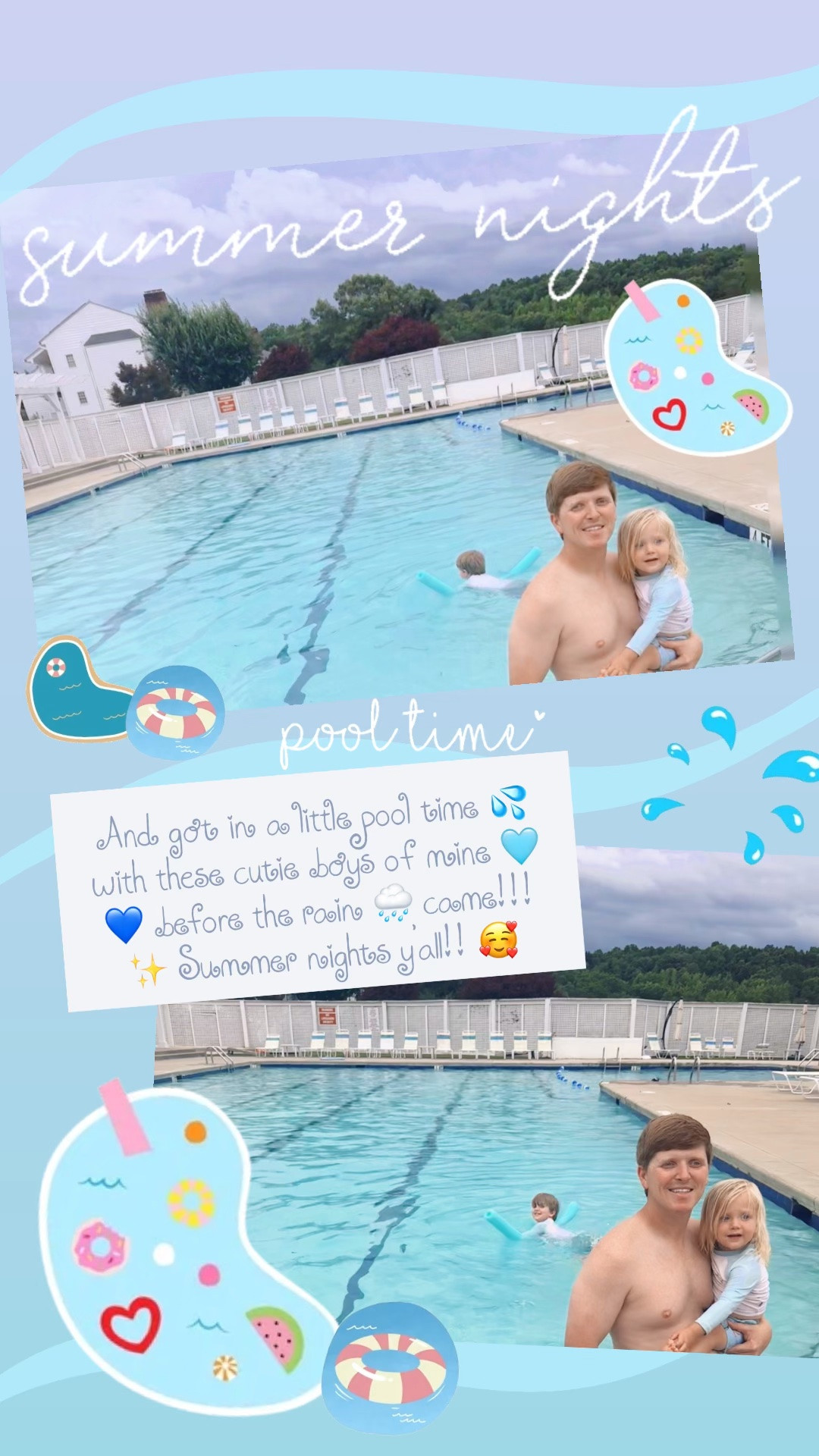 And got in a little pool time 💦 with these cutie boys of mine 🩵💙 before the rain 🌧️ came!!! ✨ Summer nights y’all!! 🥰