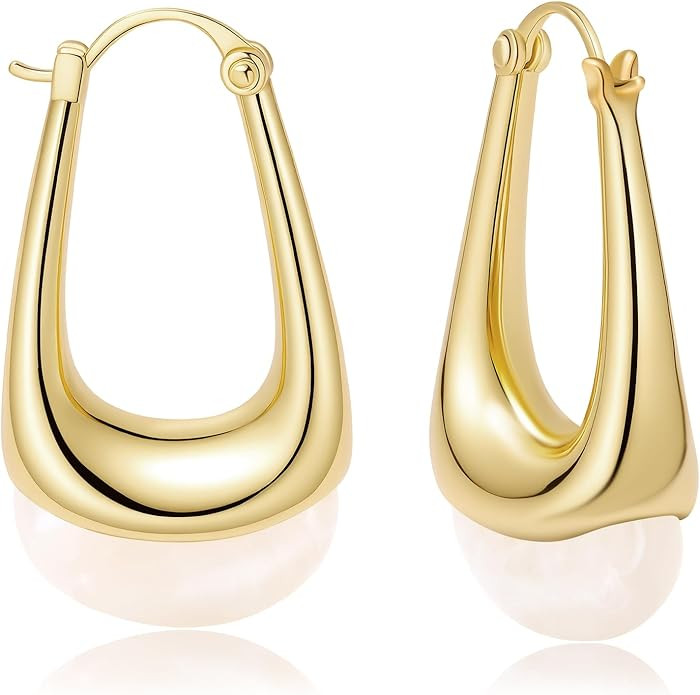 Amazon.com: Acrylic Gold Hoop Earrings Chunky Statement Dangle Drop Huggie Leverback Earring Boho... | Amazon (US)