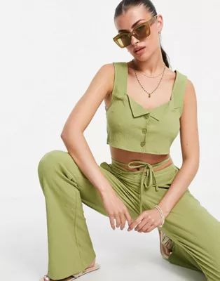 ASOS DESIGN green crinkle crop top and flare set | ASOS (Global)