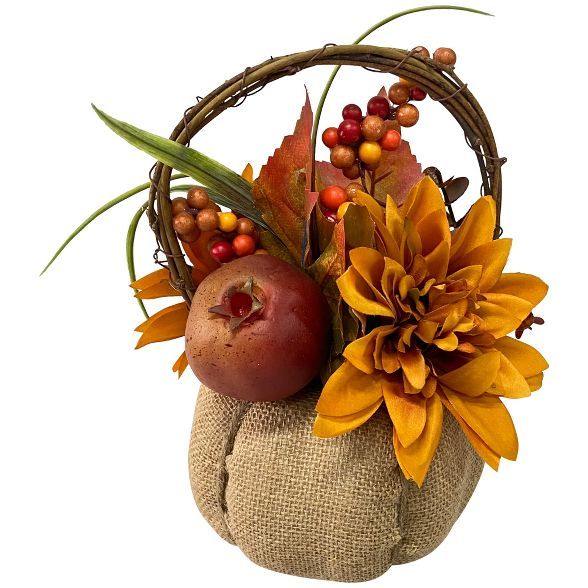 Northlight 9" Mixed Autumn Harvest Flora in a Pumpkin Basket Decoration | Target