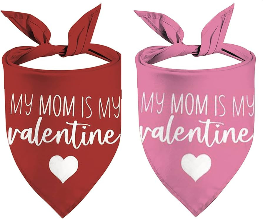 Valentines Day Dog Bandanas - My Mom is My Valentine Dog Scarf - 2 Pcs Adjustable Party Triangle ... | Amazon (US)