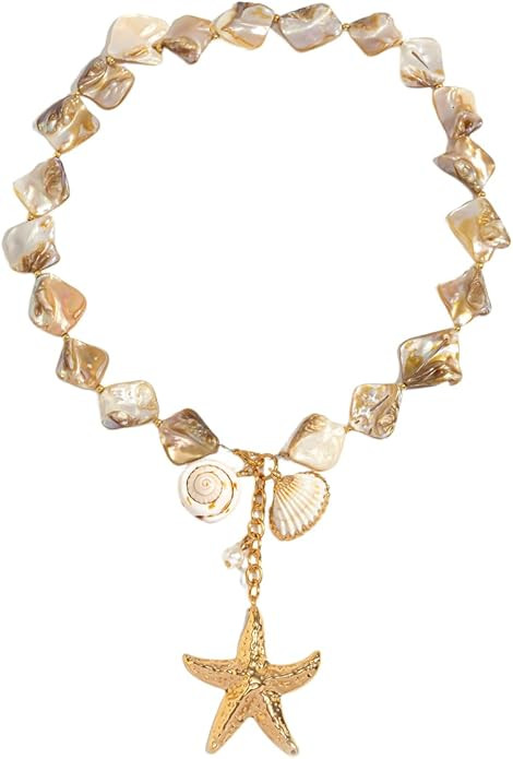 Starfish Shell Necklaces for Women Trendy Summer Boho Seashell Pendant Beach Necklace Gold Charm ... | Amazon (US)
