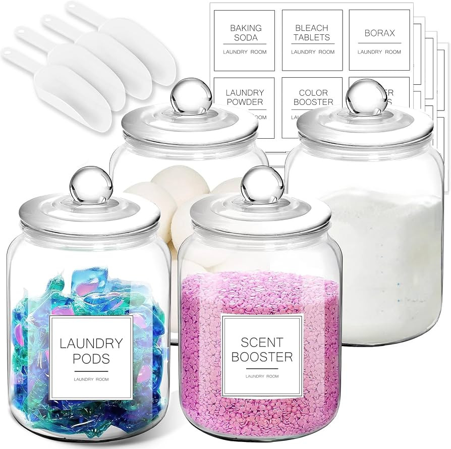 FyndraX Half Gallon Glass Jars - Large Airtight Containers with Scoop and Labels for Organization... | Amazon (US)