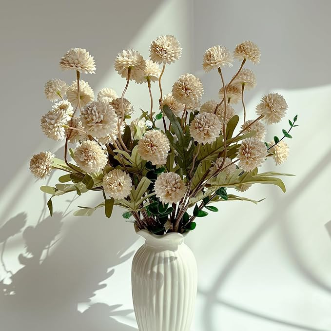 10pcs Faux Beige Kiku Flowers, 5 Heads Each Stem & 4 Branches Eucalyptus Stems, Artificial Small ... | Amazon (US)