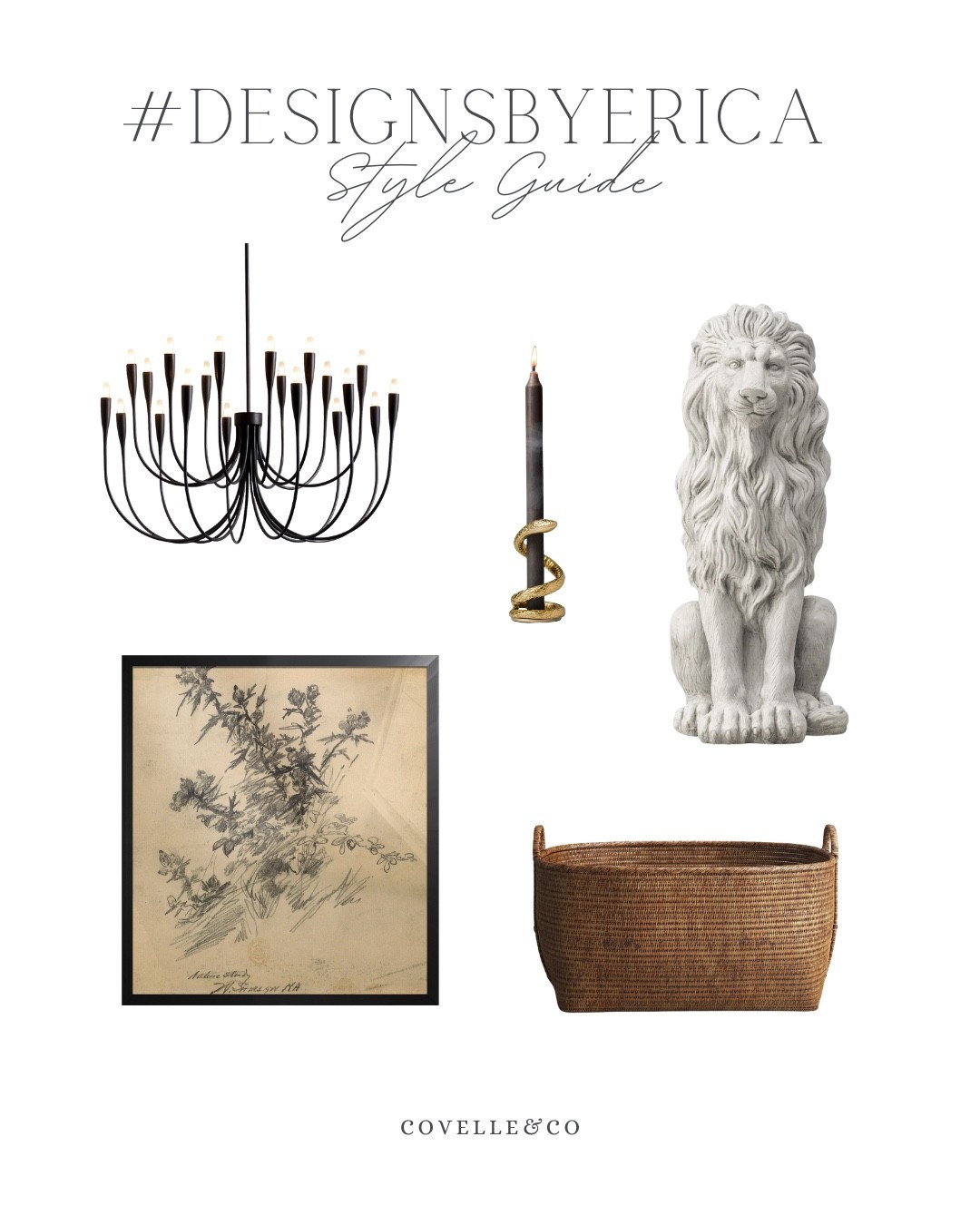 ✨ Bold. Modern. Unapologetically Chic. ✨
This month’s #DesignsByErica Style Guide goes all in on modern glam with a dramatic black and gold palette. From statement lighting to luxe accents, we curated every detail to inspire your next space:

🖤 Chandelier – Crate & Barrel
🖤 Lion Statue – Birch Lane
🖤 Snake Candle – Anthropologie
🖤 Blanket Basket – Birch Lane
🖤 Wall Art – Rejuvenation

At Covelle & Co., we’re not just designing homes—we’re creating spaces that embody sophistication, style, and soul. Whether you’re staging to sell or reimagining your forever home, our team knows how to blend function with flair.

📌 Save this guide for your next mood board and let us help you design a home that feels like you.

#CovelleAndCo #DesignsByErica #InteriorDesignInspo #ModernDesign #BlackAndGoldDecor #LuxuryLiving #HomeStyleGuide 

#LTKBeauty #LTKHome #LTKSeasonal