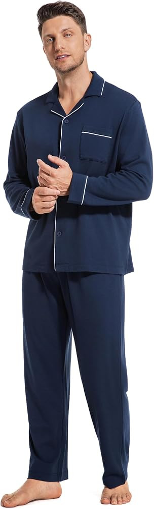 SlumberMee Mens Pajama Set Soft Cotton Viscose Pjs Long Sleeve Sleepwear 2 Piece Brushed Lining L... | Amazon (US)