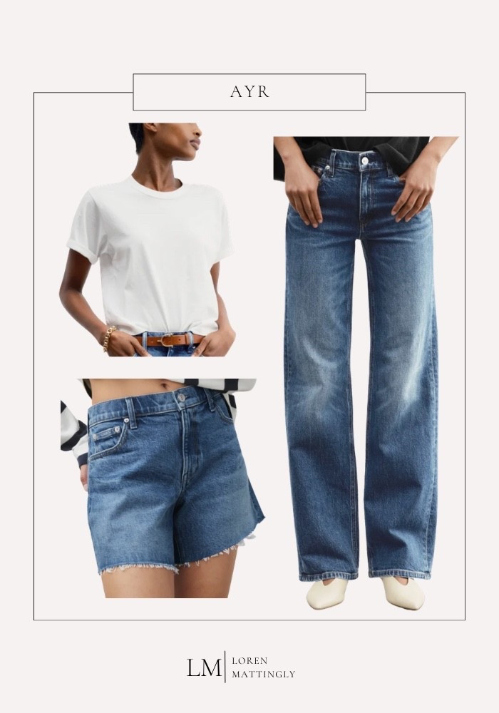 Okay y'all, AYR has quietly taken over my closet this summer. The wide-leg jeans are the pair I keep reaching for, high enough in the waist that I'm not tugging at them all day and long enough to wear with a slide or a sneaker. The white tee looks like nothing in the photo and then you put it on and it just sits right, a little structure, no cling, the kind of basic you end up ordering in three colors. And those cutoff shorts are my whole Kentucky summer, backyard with the boys and running to practice and back.

Everything's linked here. Tell me which one you're adding to cart first.

xo, Loren

#ayr #denim