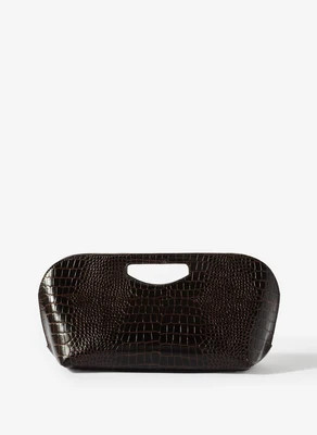 Maya Brown Leather Croc Effect Clutch Bag | Mint Velvet - UK