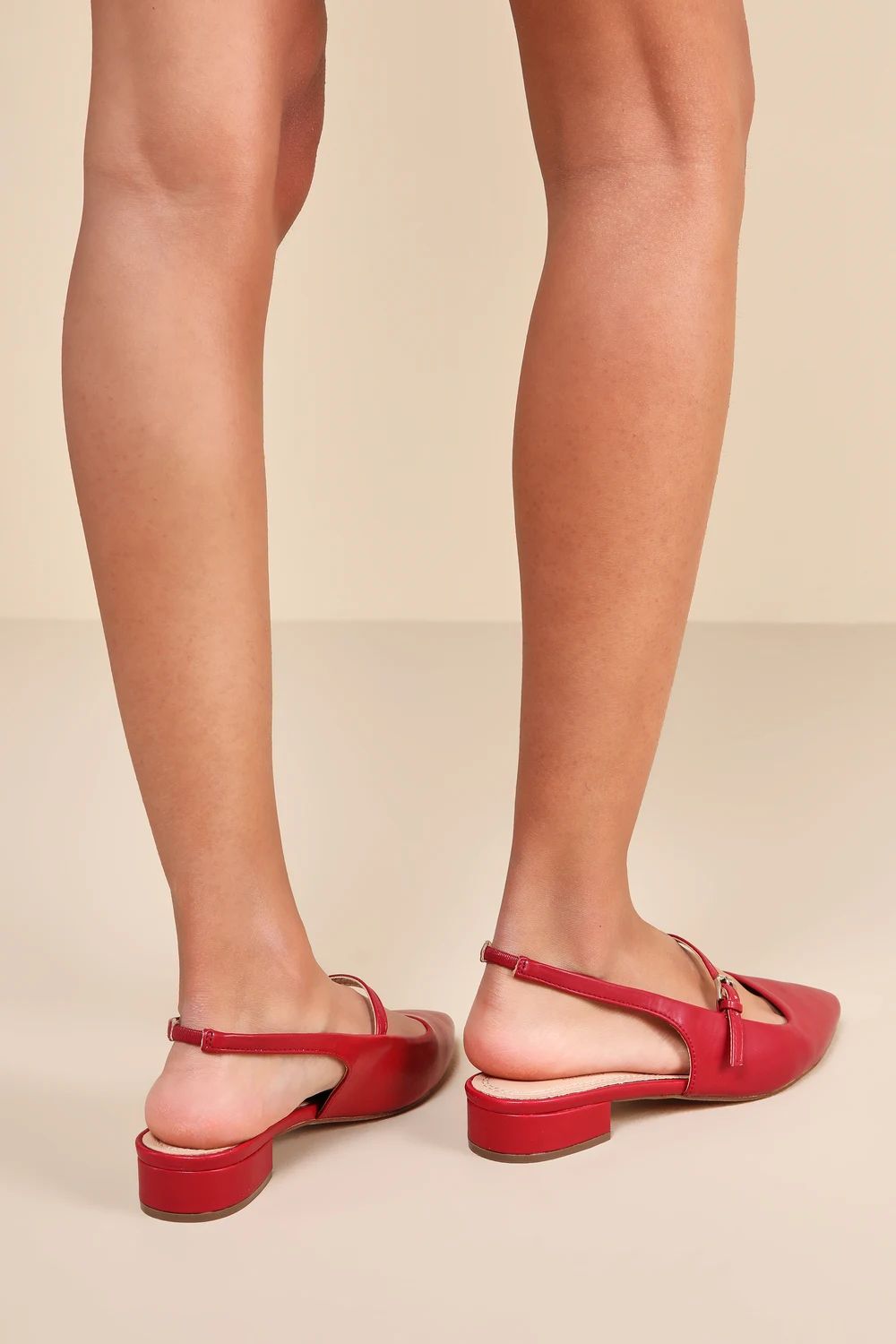 Letita Red Pointed-Toe Slingback Buckle Flats | Lulus