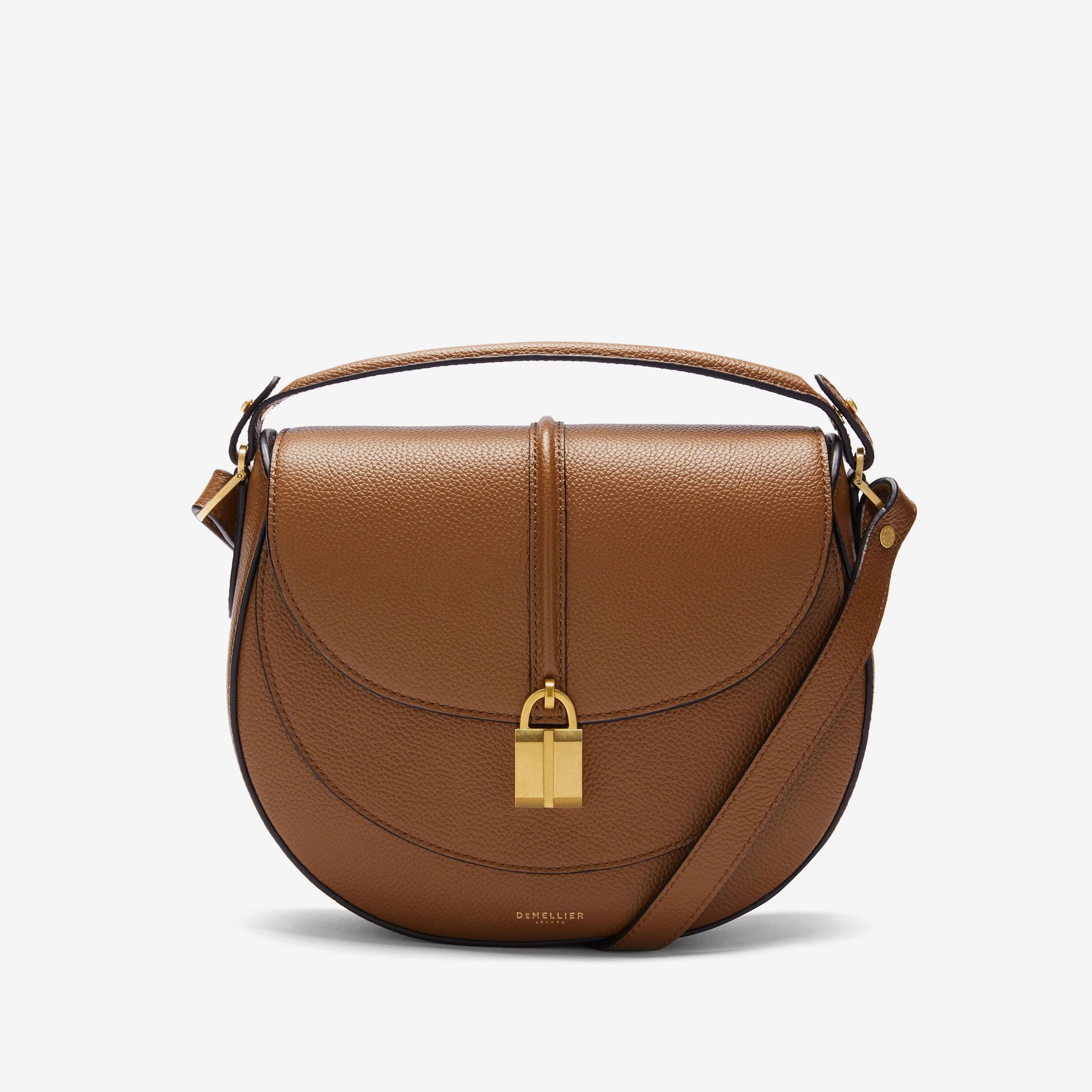 The Siena Saddle | Tan Small Grain | Demellier | DeMellier