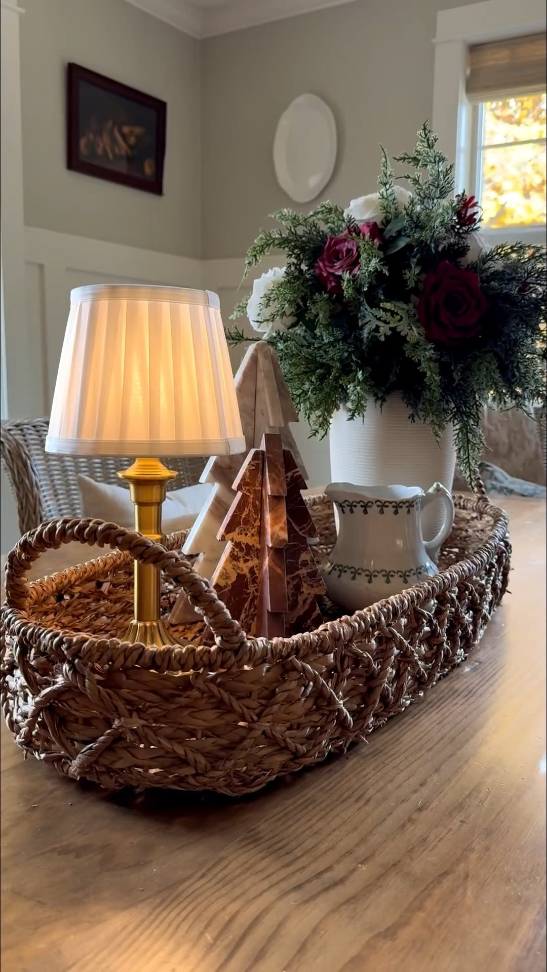 ✨A Christmas Centerpiece Worth Remembering✨
An effortless blend of elegance and warmth — this Christmas tray basket centerpiece layers real-touch cedar stems, white and burgundy roses, and a soft rechargeable lamp glow beside designer marble lock-in-place trees. 🌲🤍
It’s a bestseller look that feels timeless and refined — a modern take on Old World Christmas decor, where beauty lives in every thoughtful detail. ✨

#LTKSeasonal #LTKHome #LTKHoliday