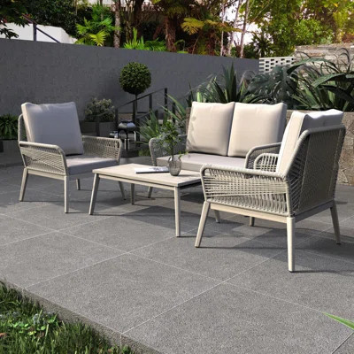 Beryna Acacia Wood 4-Piece Outdoor Conversation Set With Cushions | Wayfair North America