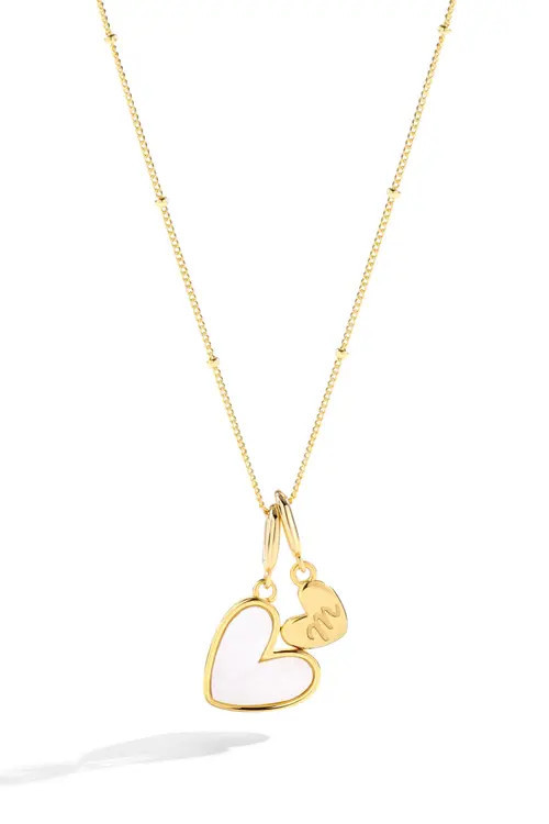 Mint & Lily Mother Of Pearl Heart Initial Necklace in Letter M at Nordstrom | Nordstrom