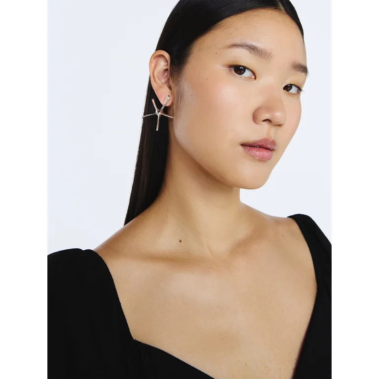 Scoop Women's Starfish Silver Tone Stud Earrings Set | Walmart (US)