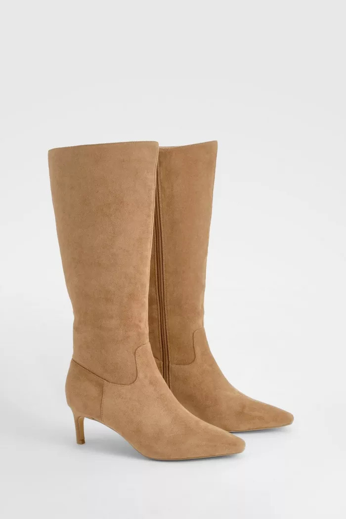 Wide Fit Knee High Low Heeled Boots | Boohoo.com (UK & IE)