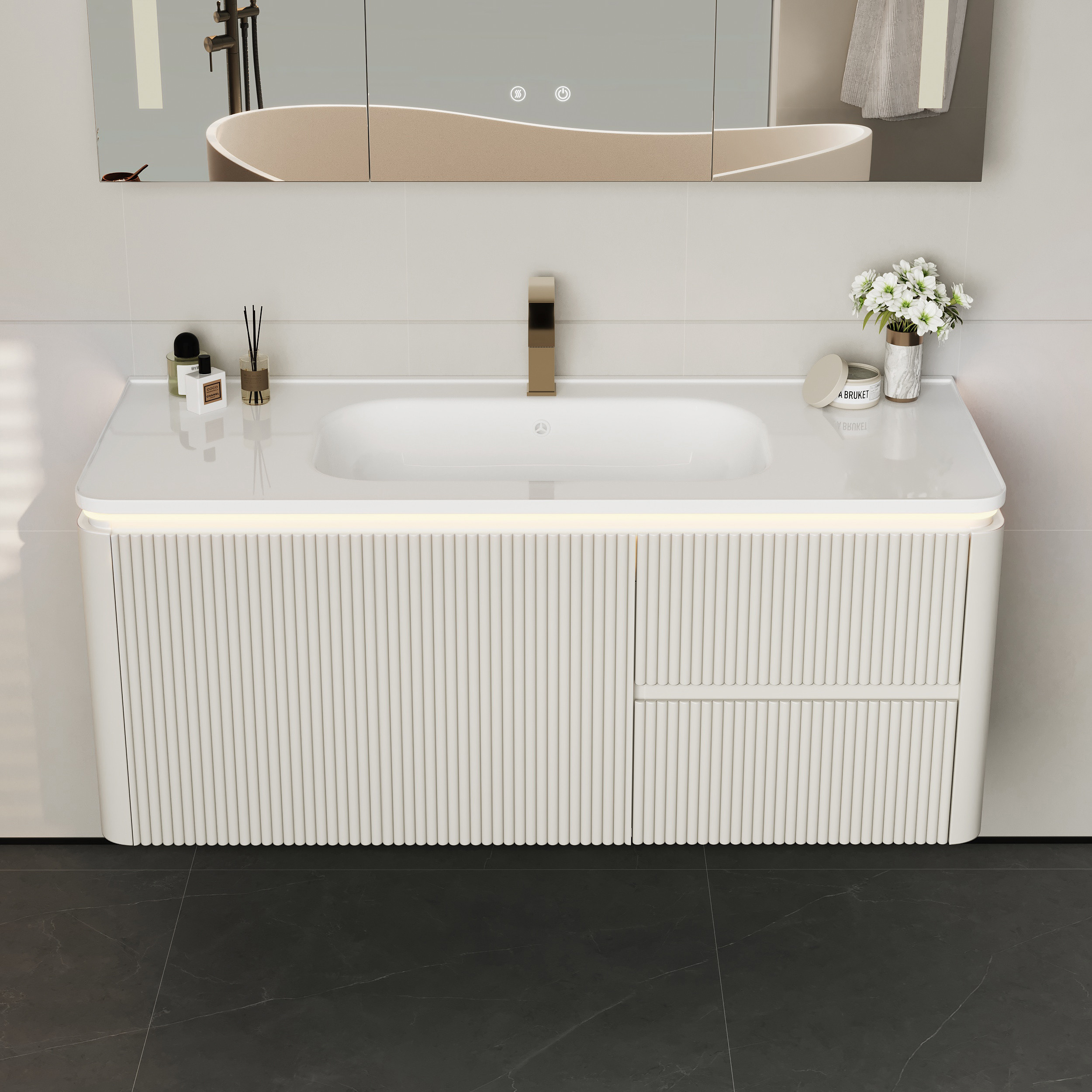 Bathroom Vanity Set 47.2"" Modern Warm White LED Floating Bathroom Vanity with Sink | Homary