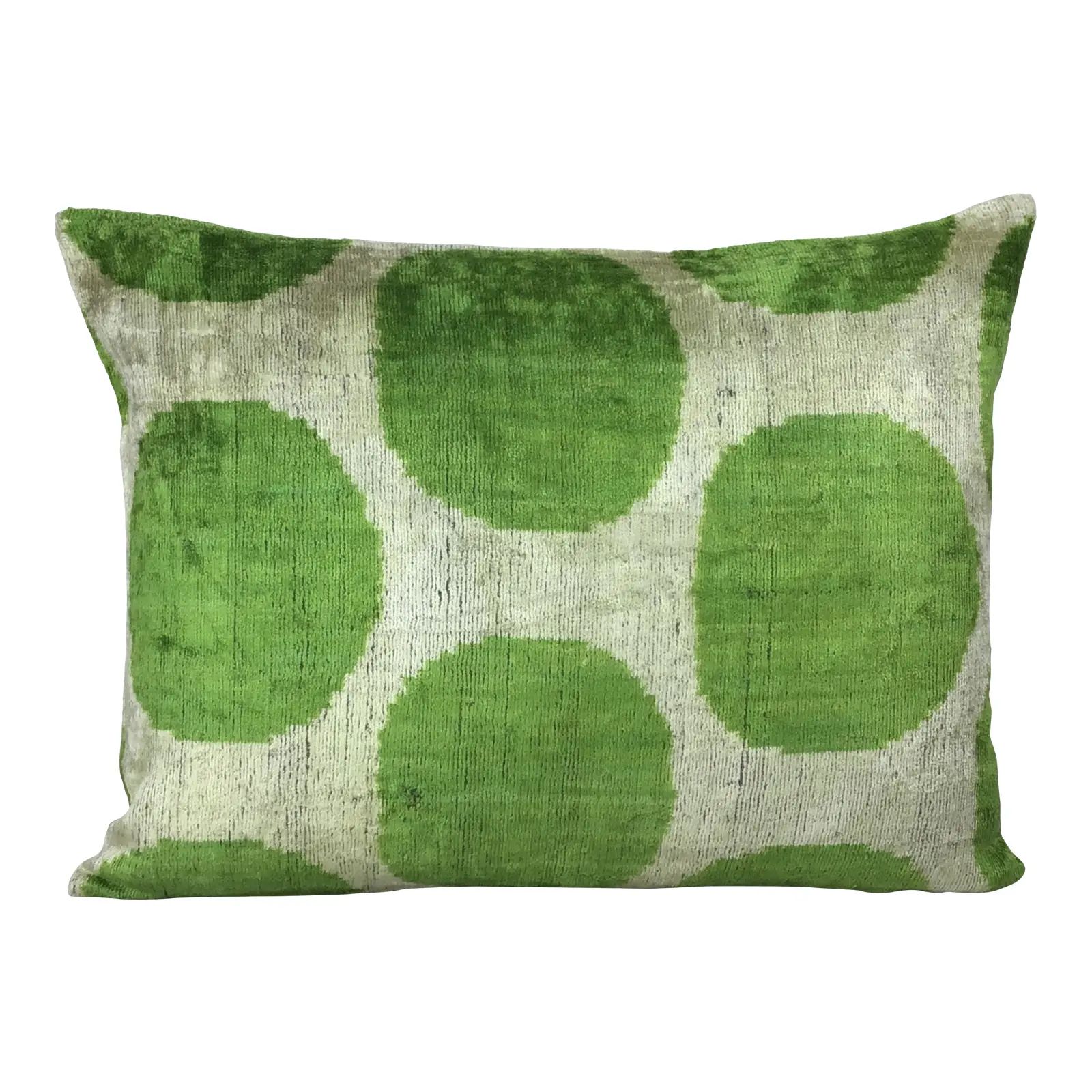 2 for 1 Silk Velvet Green on Beige Dot Lumbar Pillow Cover & Insert | Chairish
