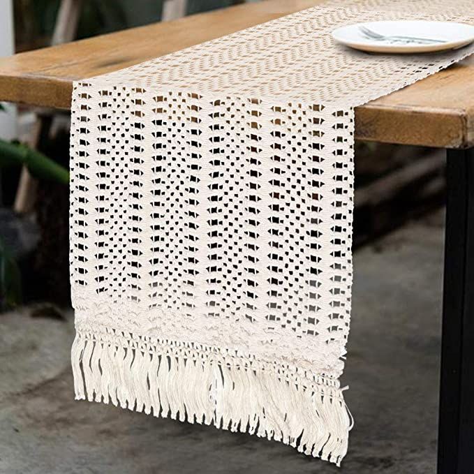 OurWarm Natural Macrame Table Runner Cotton Crochet Lace Boho Wedding Table Runner with Tassels f... | Amazon (US)