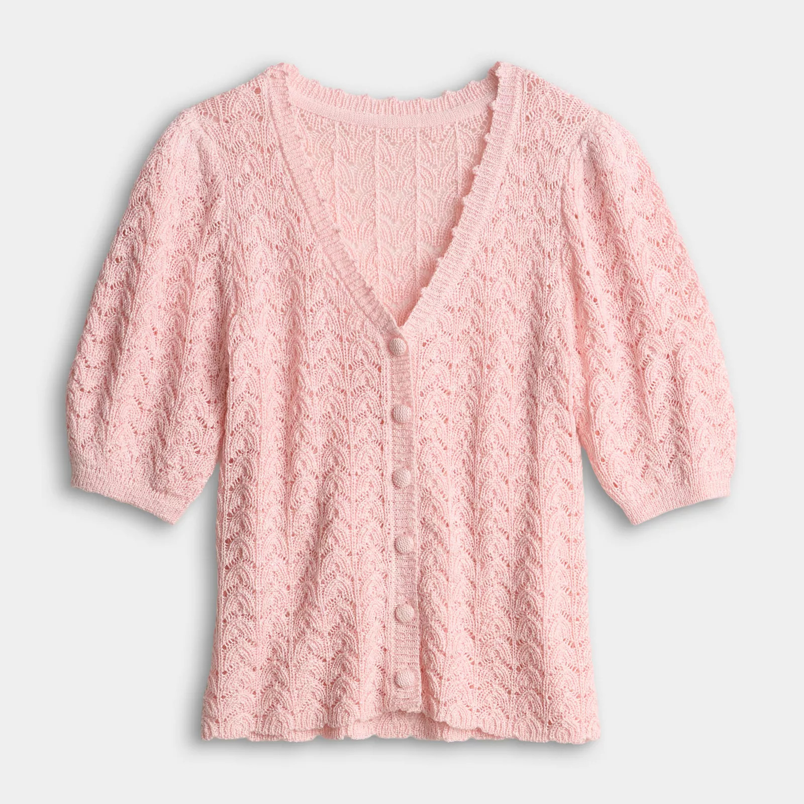 Women's LC Lauren Conrad Pointelle V-Neck Short Sleeve Sweater | Kohl's