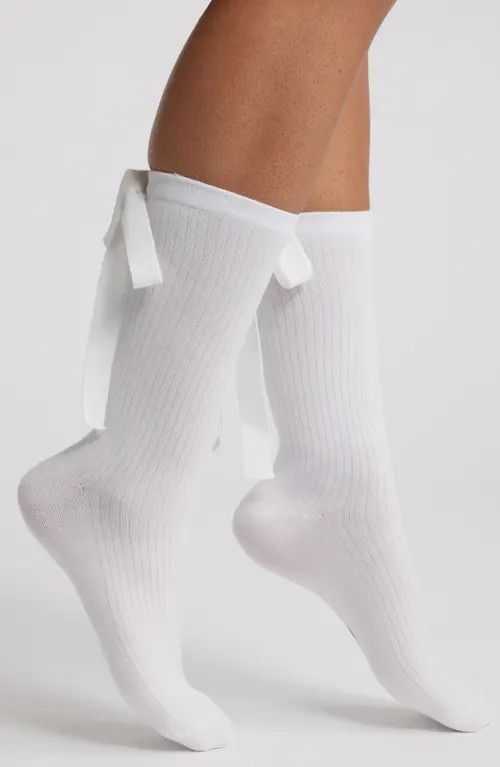 UGG(r) Serenella Bow Cotton Blend Crew Socks in White at Nordstrom | Nordstrom
