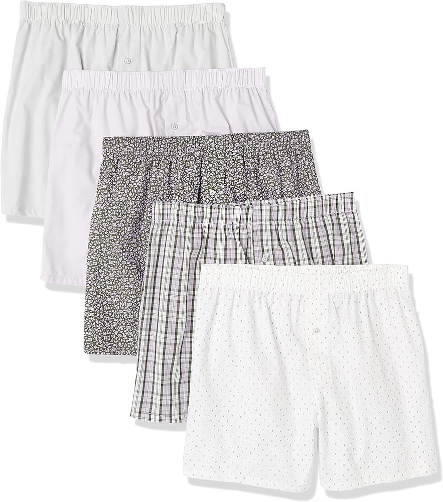 Amazon Essentials Men's Woven Cotton Boxer Short Underwear (Available in Big &Tall), Pack of 5 | Amazon (US)