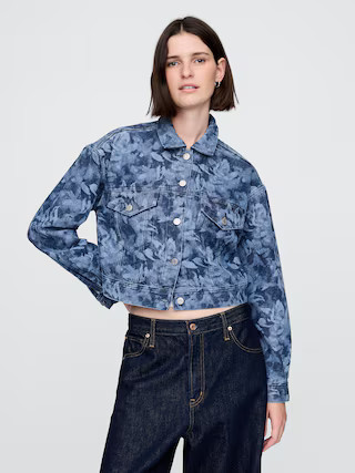 Cropped Floral Denim Icon Jacket | Gap (US)