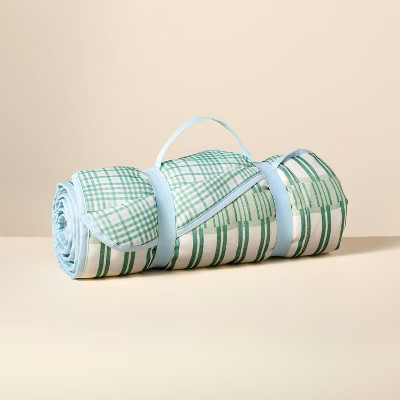 70"x70" Reversible Plaid Picnic Blanket Green/Blue/Cream - Hearth & Hand™ with Magnolia | Target