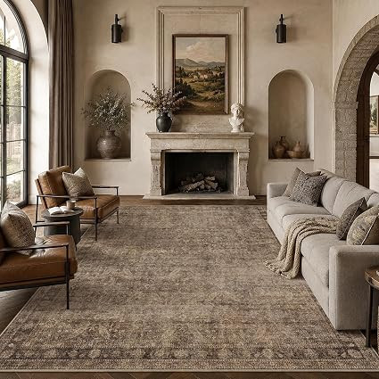 Schweek 8x10 Living Room Rug Brwon Washable Non Slip Low Pile Soft Area Rug | Amazon (US)
