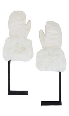 Goldbergh Adore Leather Embossed Logo Mittens in Cream from Revolve.com | Revolve Clothing (Global)