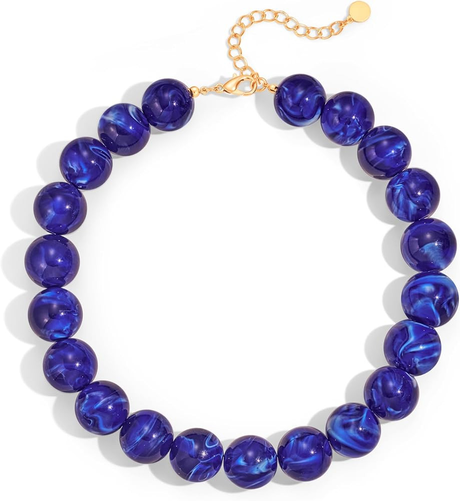 Chunky Beaded Necklace for Women 20MM Oversized Resin Bead Statement Necklaces Trendy Boho Summer... | Amazon (US)