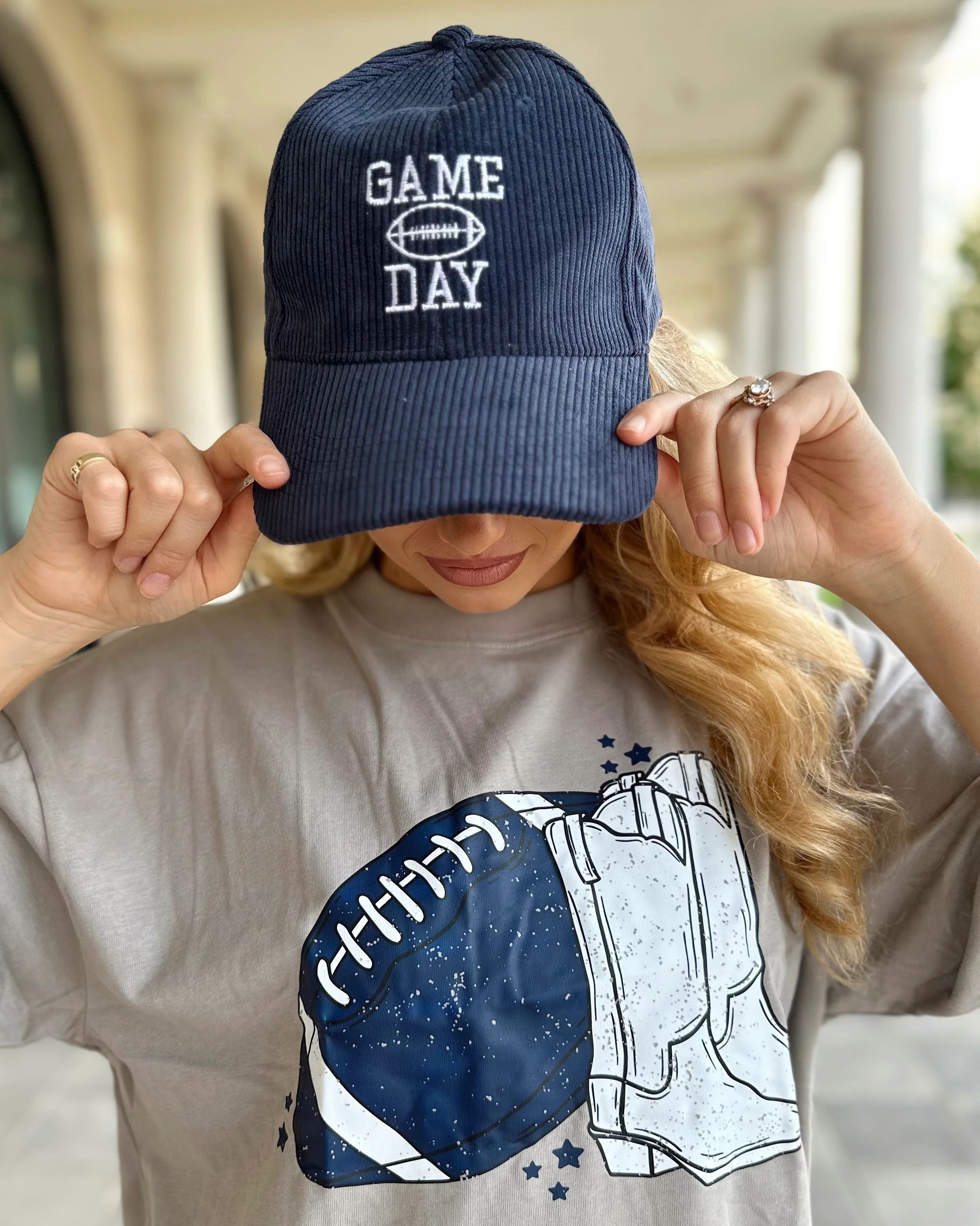 Navy Embroidered Corduroy “GAME DAY” Football Cap | Live Love Gameday® Apparel | Live Love Gameday®