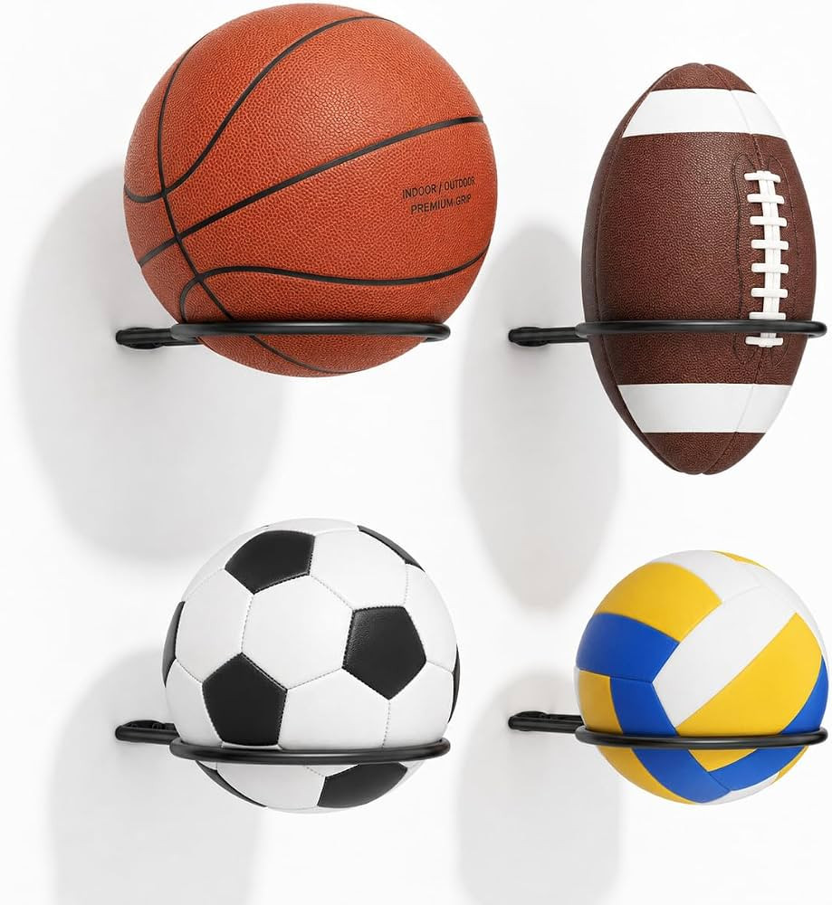 Ball Holder Wall Mount Set \u2013Sports Ball Racks for Basketball, Soccer, Volleyball, Football \... | Amazon (US)