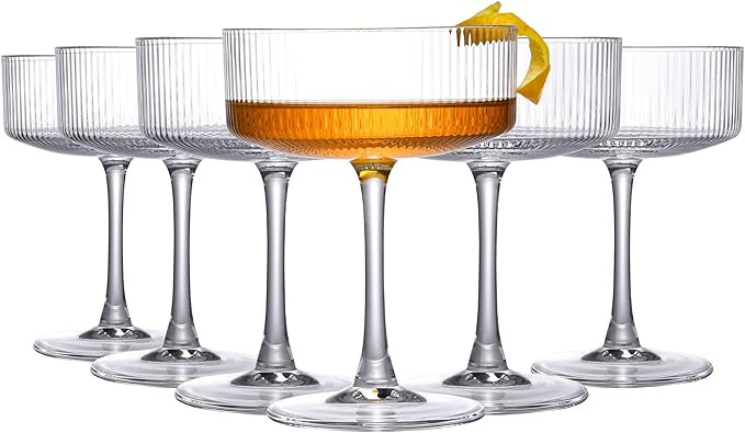 Martini Glasses, 10 oz Ribbed Coupe Glasses Set of 6, Cocktail Glasses Champagne Glasses Vintage ... | Amazon (US)