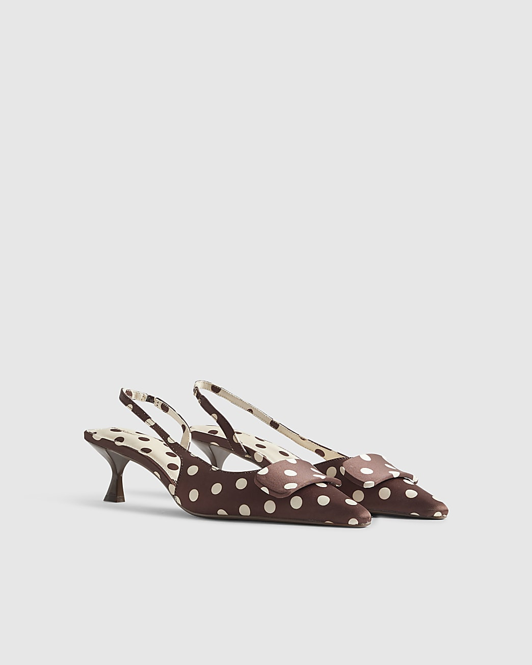 Brown Spot Print Slingback Court Heels | River Island UK & IE